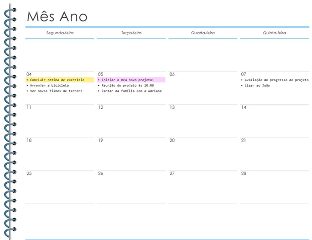 Planeador pessoal mensal modern simple