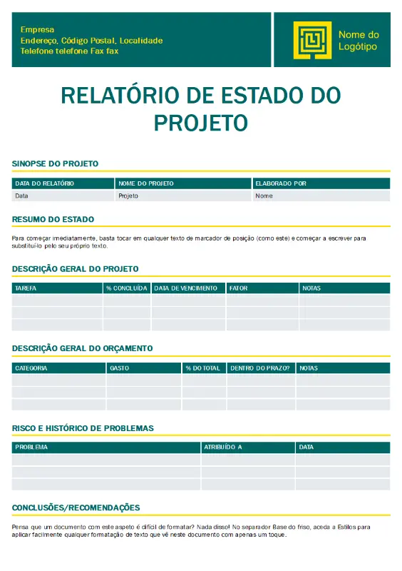 Relatório de estado do projeto green modern simple