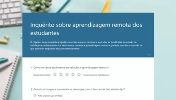 Inquérito sobre aprendizagem remota dos estudantes blue modern simple