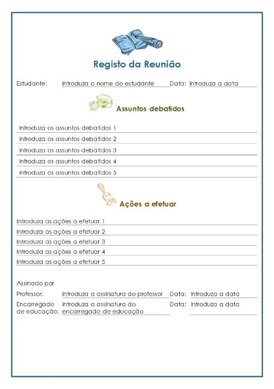 Registo de reunião do professor com o encarregado de educação yellow modern simple