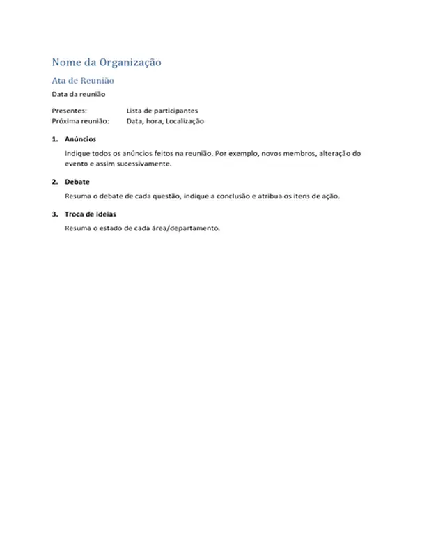 Atas de reunião (versão breve)