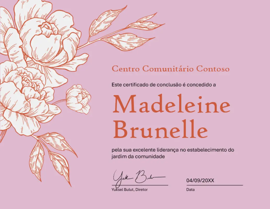 Certificado de Conclusão com gravação floral orange vintage-botanical