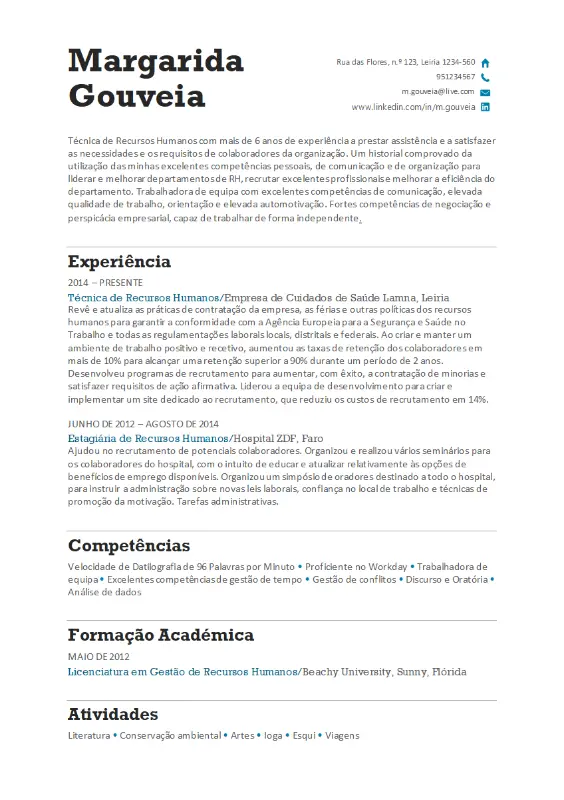 Currículo para recursos humanos white modern simple