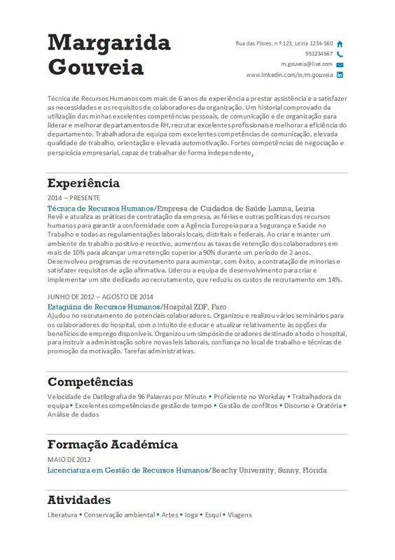 Currículo para recursos humanos modern simple