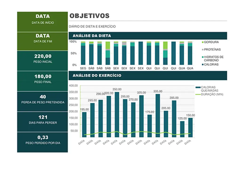 Diário de dieta e exercícios modern simple