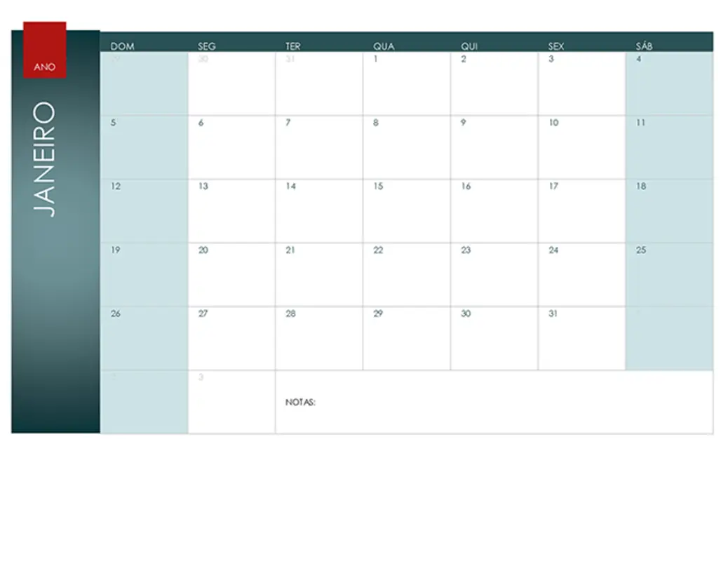 Calendário para qualquer ano (tema ião) blue modern-simple
