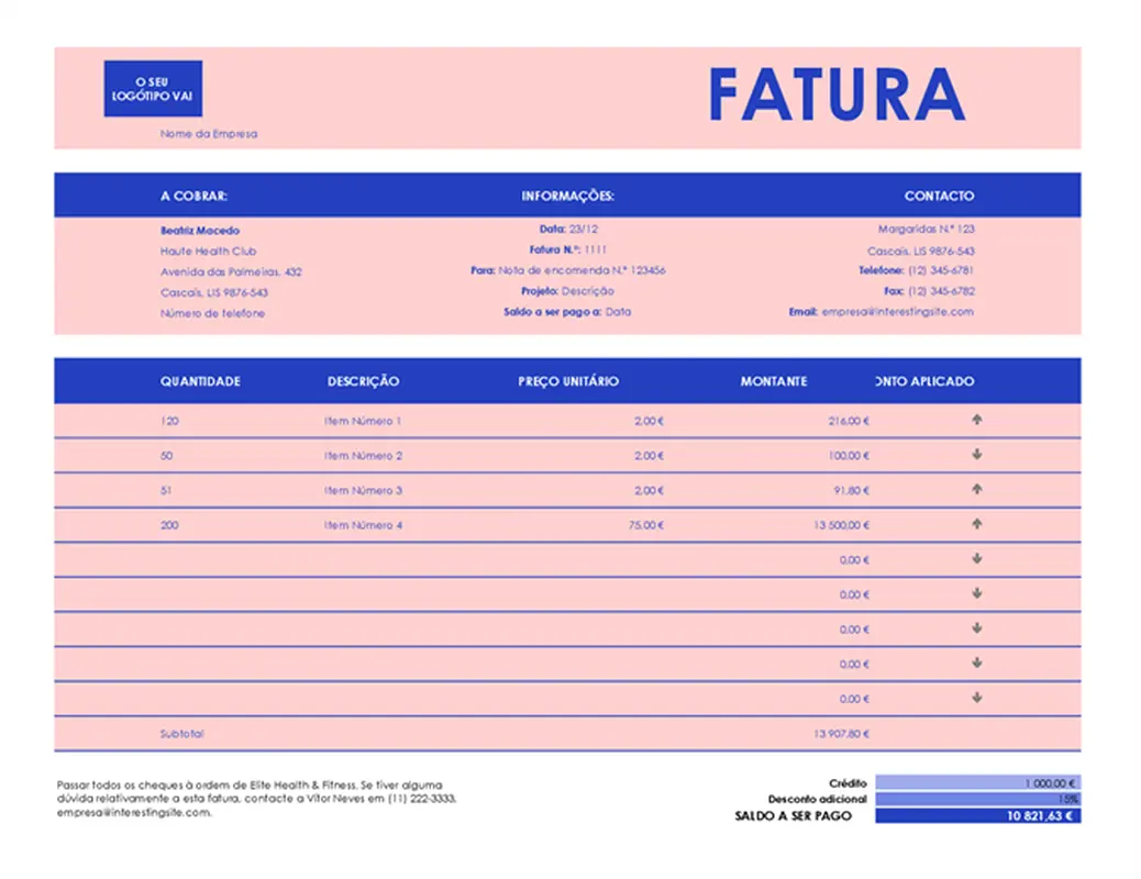 Fatura de vendas de pequenos negócios modern simple