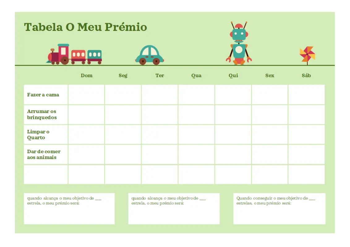 Tabela de recompensas de Segunda a Sexta-feira modern simple