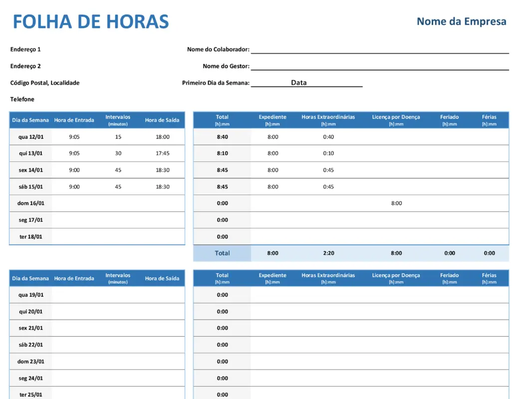 Folha de horas semanais pink modern simple