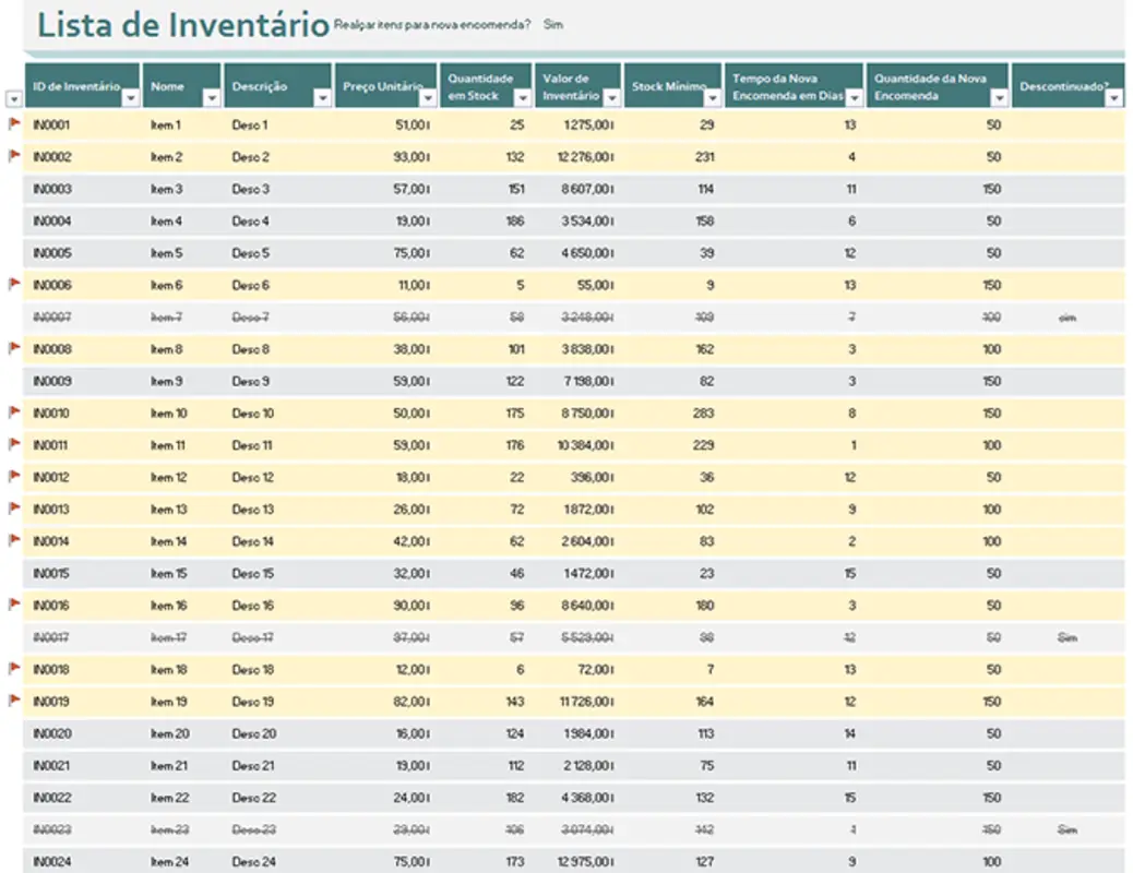 Lista de inventário com sinalização para novas encomendas blue modern simple