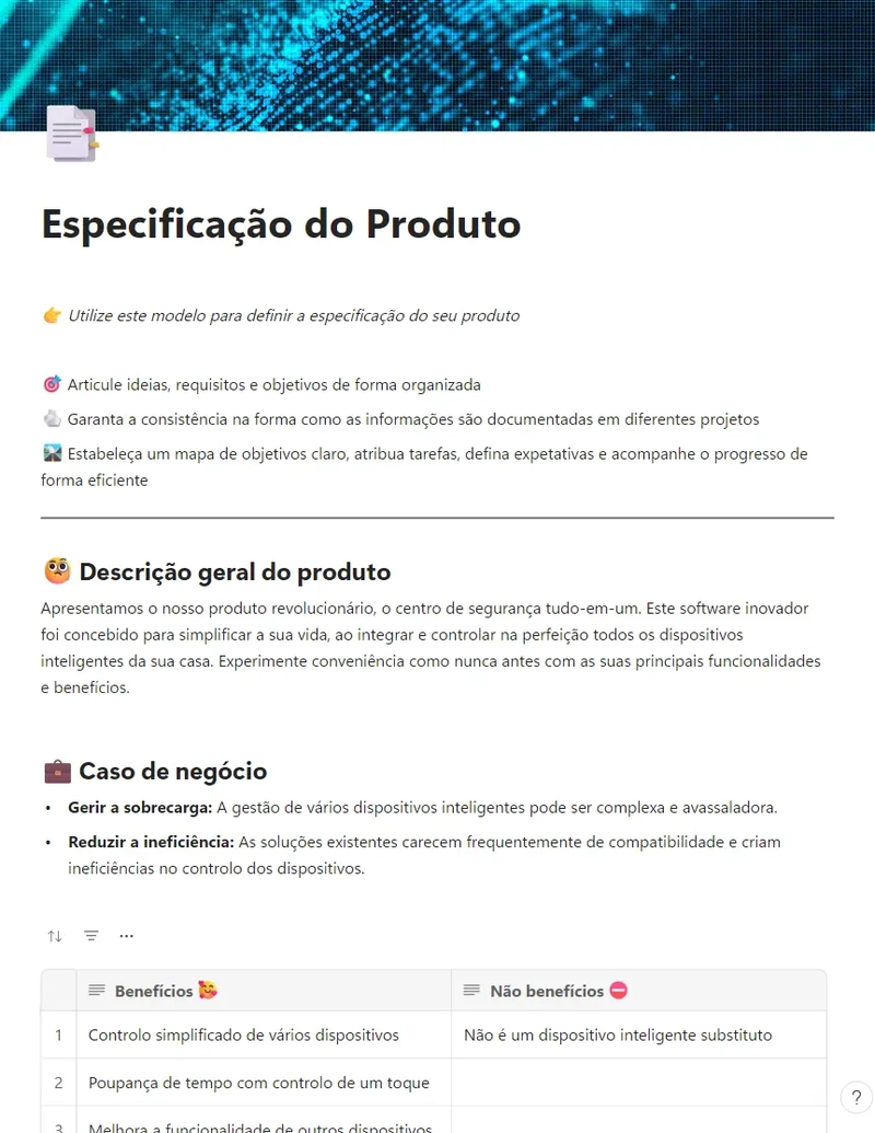 Especificação do Produto