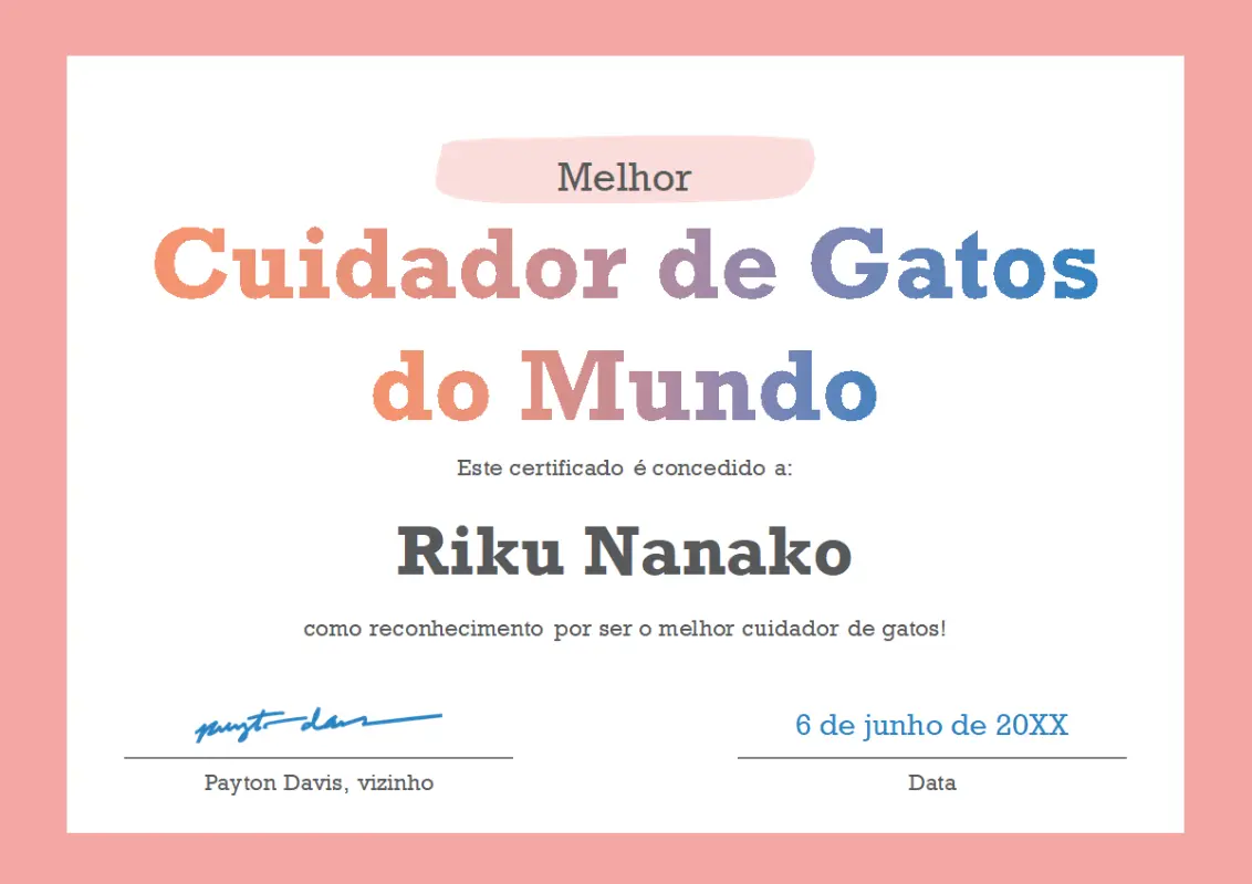 Certificado de prémio de Melhor do Mundo pink modern-simple