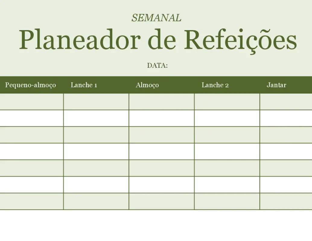 Planeador Semanal de Refeições green modern-simple