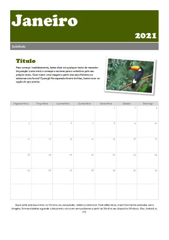 Calendário de instantâneos green modern-simple