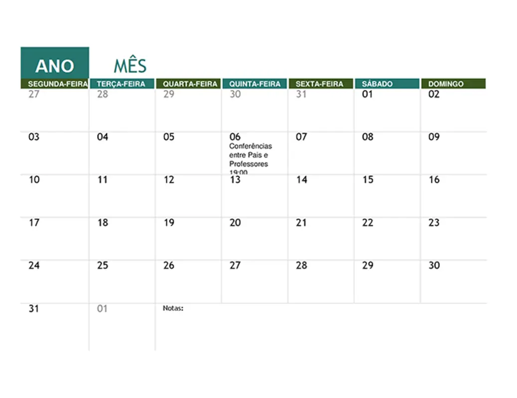 Calendário académico modern simple