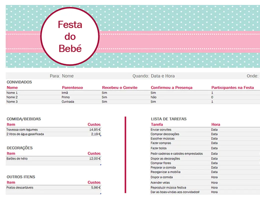 Planeador para a festa de batizado de bebés