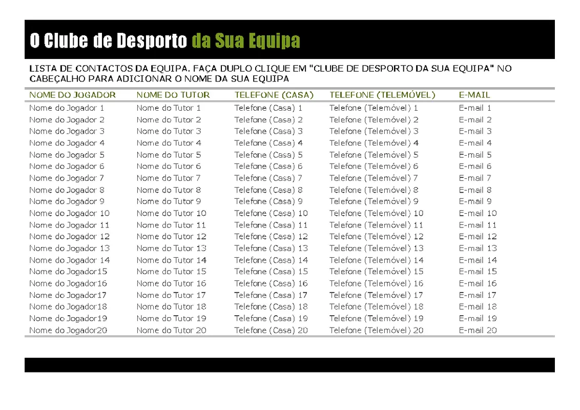 Lista de contactos de desportos juvenis modern simple