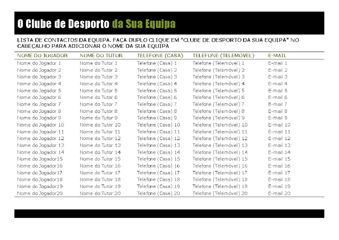 Modelo de design de tabela de resultados de jogos de futebol