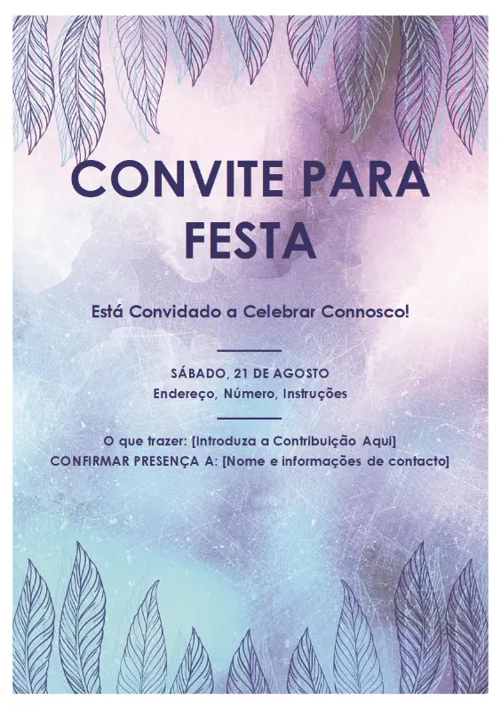 Panfleto de convite para festa purple organic-boho