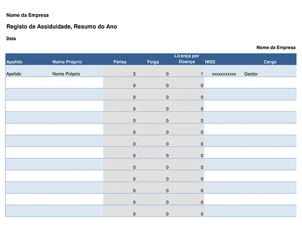 Registo de assiduidade dos colaboradores