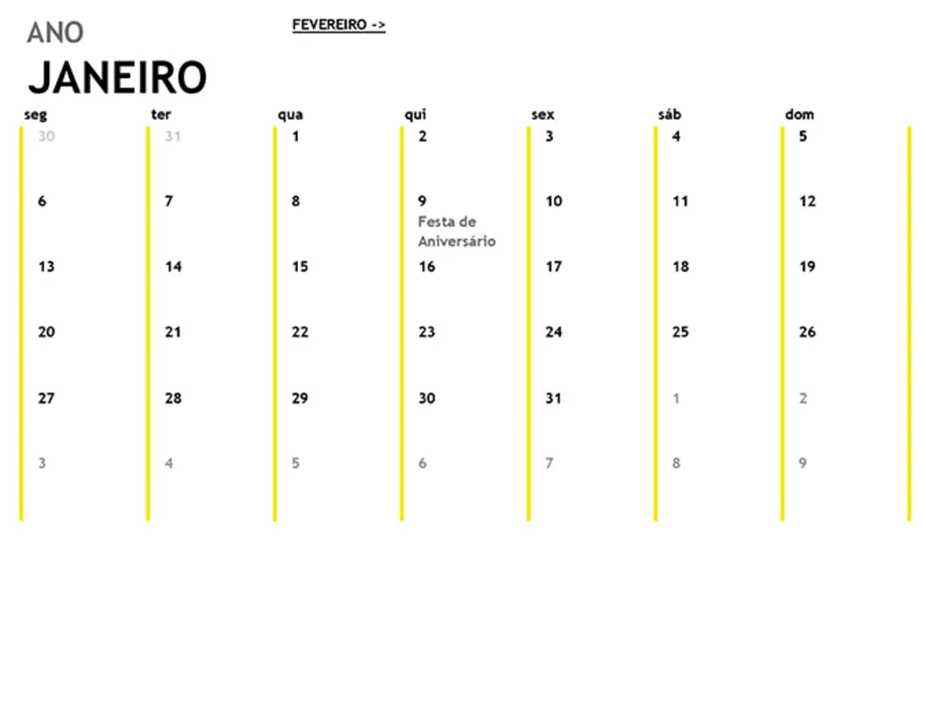 Calendário de 12 Meses yellow modern-simple