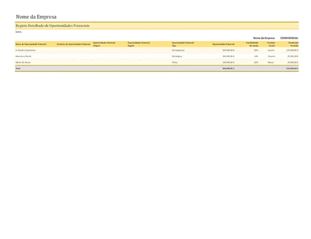 Registo de oportunidades potenciais yellow modern simple