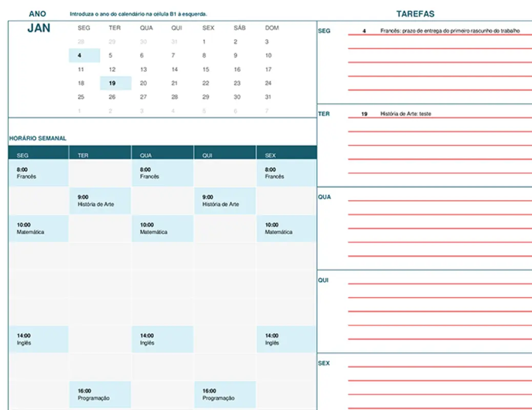 Calendário escolar (Seg) blue modern-simple