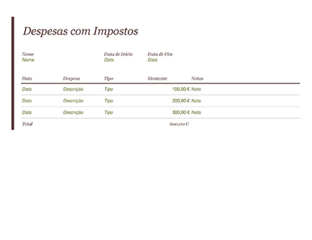 Diário de despesas com impostos modern-simple