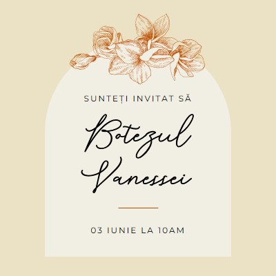 Invitație la botez yellow vintage-botanical