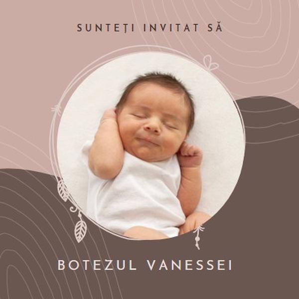 Invitație la botez pink organic-boho