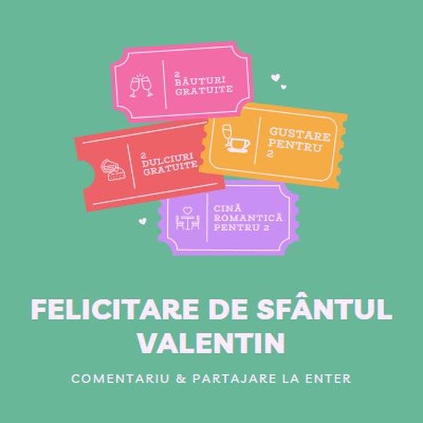 Felicitare de Sfântul Valentin green bright,playful,tickets,retro,shape,overlapping