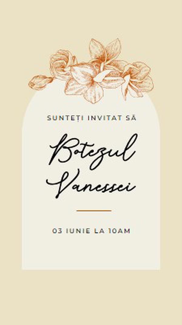 Invitație la botez yellow vintage-botanical