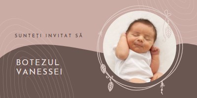 Invitație la botez pink organic-boho