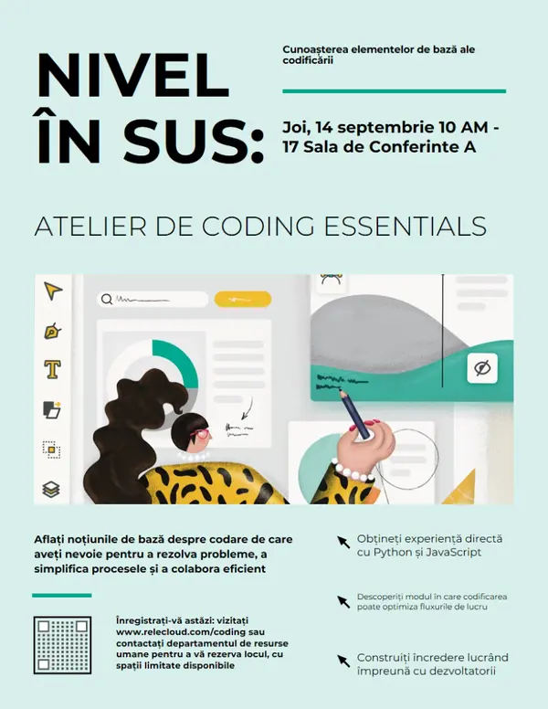 Fluturaș al atelierului de lucru Bold Tech green modern,illustrative,informative,vector