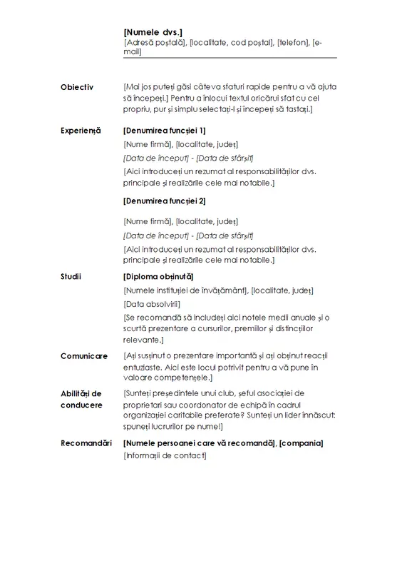 CV cronologic (proiect minimalist) modern simple