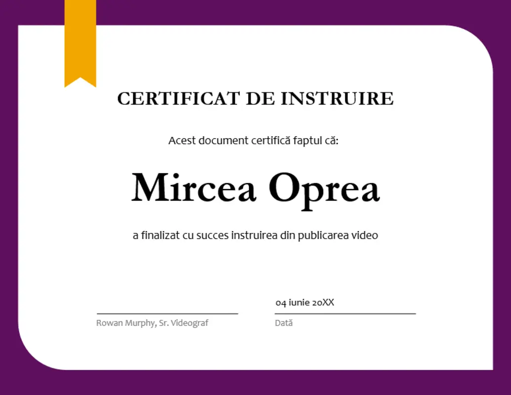 Certificat de instruire purple modern-simple