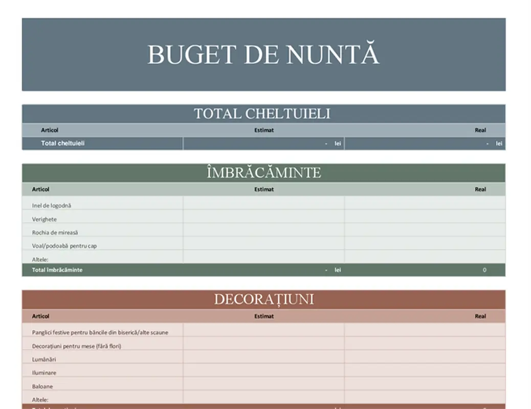 Planificator buget pentru nuntă modern simple