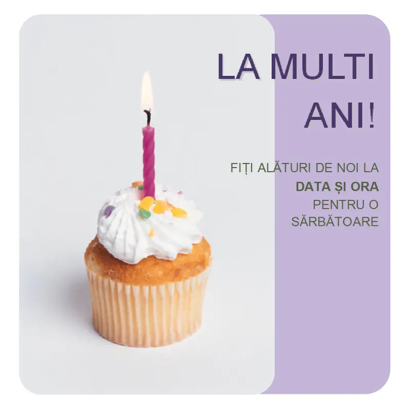 Fluturaș de invitație la zi de naștere (cu o brioșă) purple modern-simple