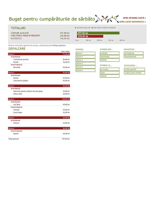 Buget pentru cumpărăturile de sărbători modern simple