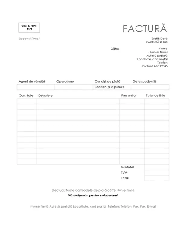 Factură de servicii (model de linii simple)
