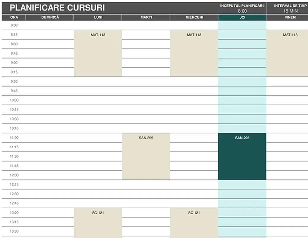 Orarul cursurilor modern-simple