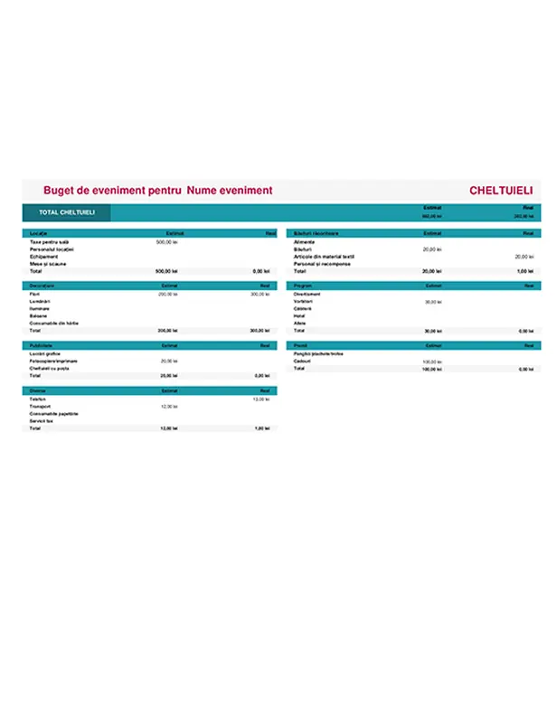 Buget de eveniment modern-simple
