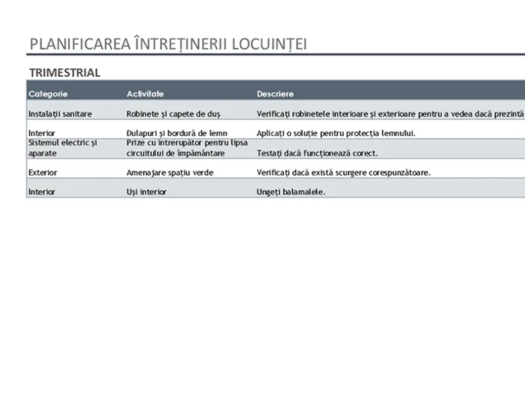 Planificarea întreținerii locuinței și listă de activități modern simple