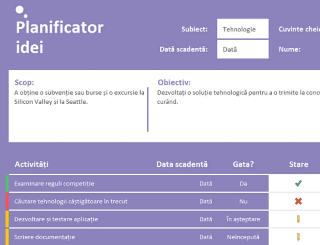 Planificator de idei (activități) purple modern-simple