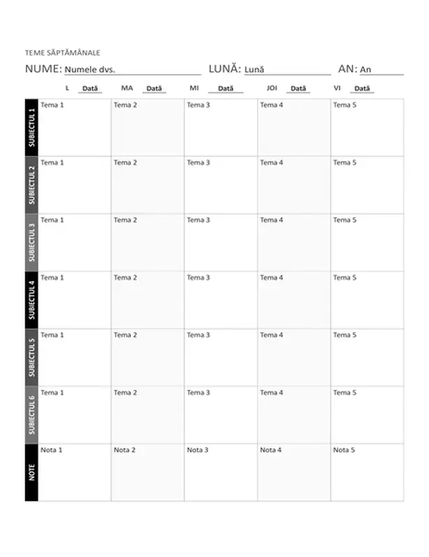 Programul temelor săptămânale