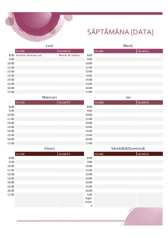 Calendar de rezervări din Suita trandafirie pink modern-simple