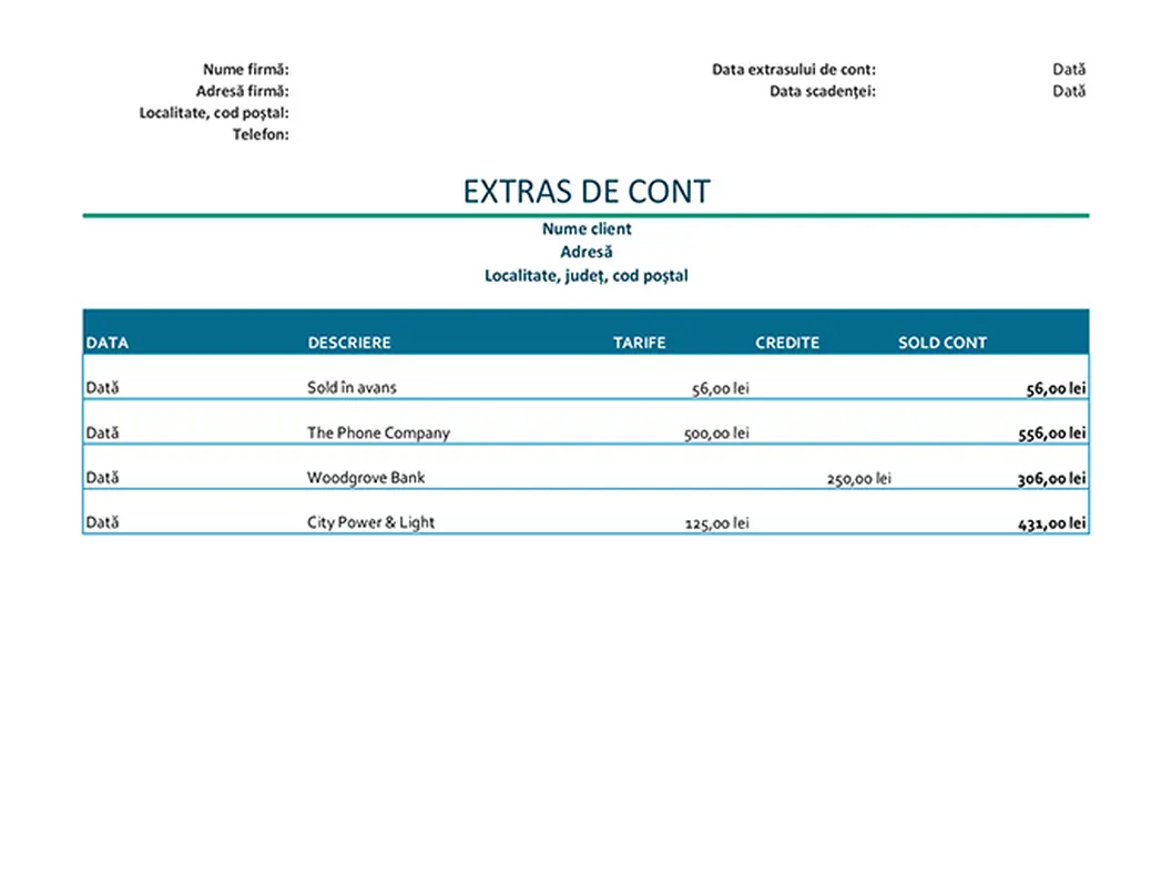 Extras de cont modern simple