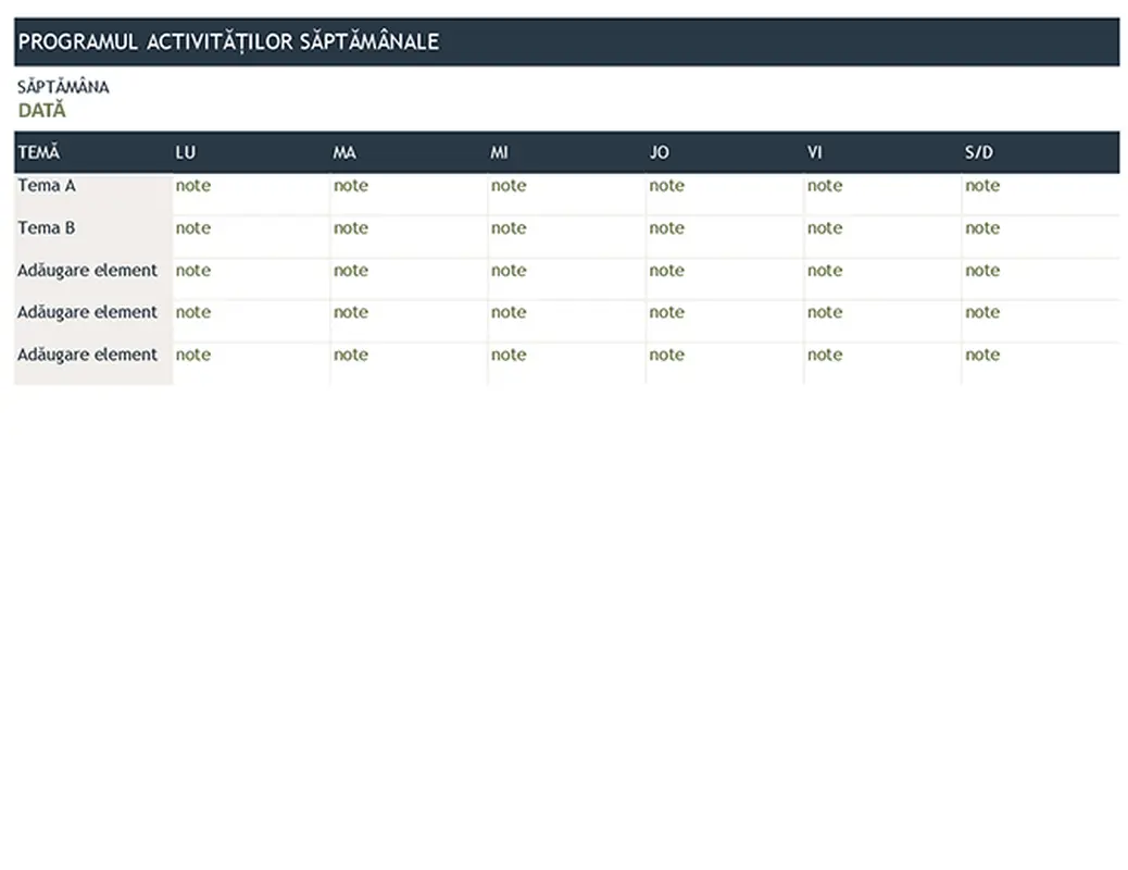 Programul temelor săptămânale