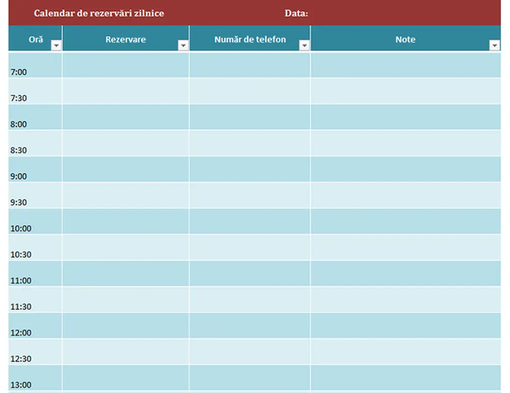 Calendar de rezervări zilnice