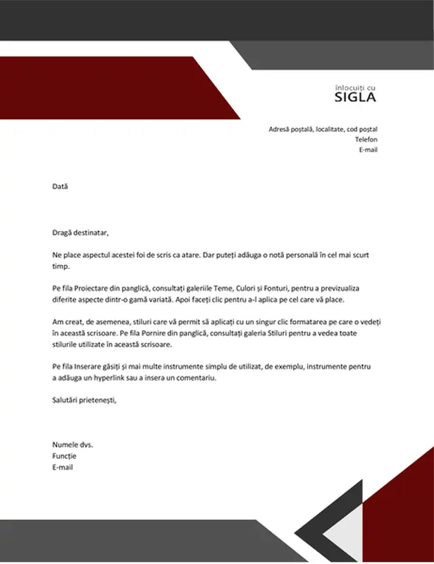 Antet scrisoare unghiuri moderne